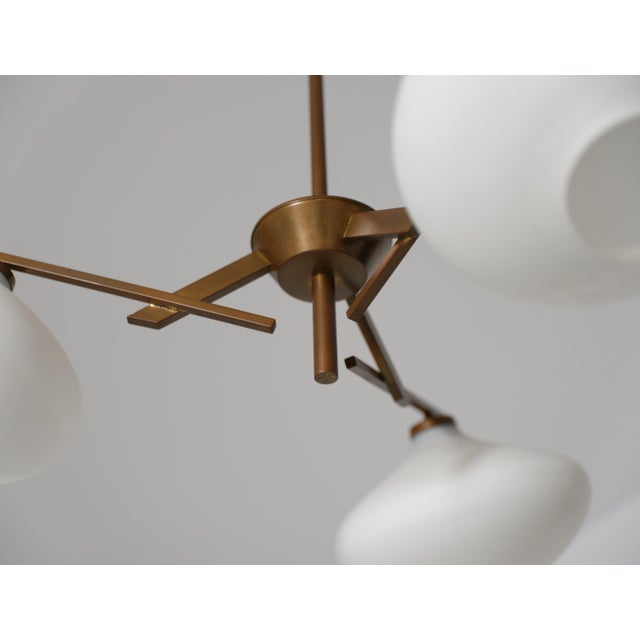 Italian Brass Pendant Light with Three Opaline Glass Shades, 1950s For Sale - Image 4 of 8