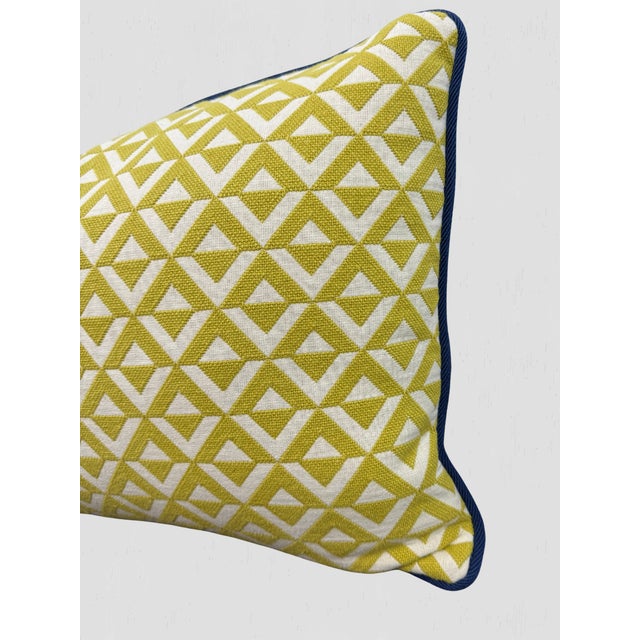 Yellow Geometric Blue Cord Lumbar Pillow Pair For Sale - Image 4 of 8