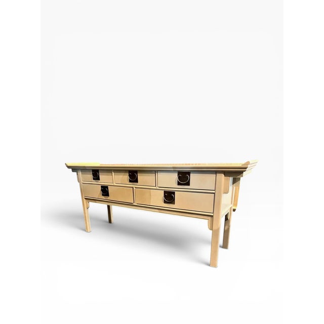 Chinoiserie Raymond Sobota 1990s Faux Goatskin Pagoda Sideboard For Sale - Image 3 of 12