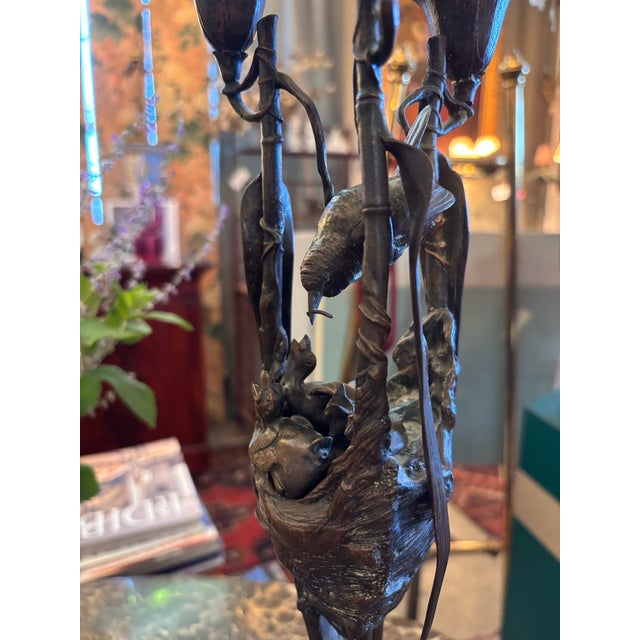 Late 19th Century Art Nouveau Bronze Bird in Nest Candelabra by Auguste Nicolas Cain, 1880’s For Sale - Image 5 of 12