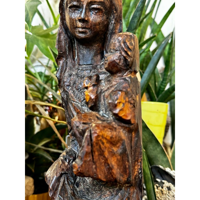 Early 20th Century Carved Wood Mary and Child in Medieval Style | Chairish