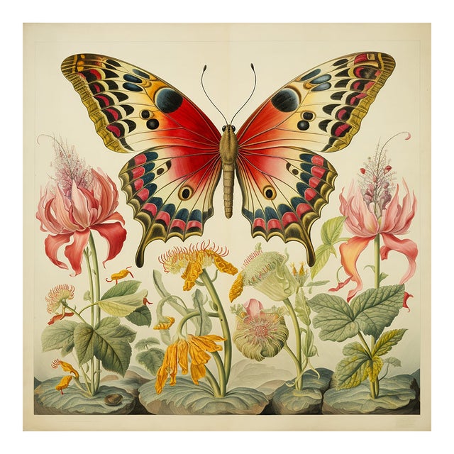 Butterfly and Flowers No. 5 – Natural History Fine Art Print For Sale
