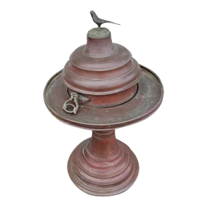 Early 20th Century Copper Brazier Temple-Sized Censer with Bird Finial