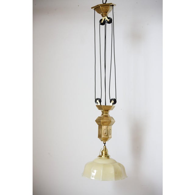 Beige Art Nouveau Pull Down Brass Pendant Light, 1890s For Sale - Image 8 of 18