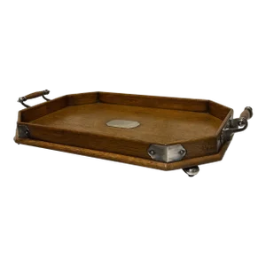Late 19th Century English Oak Gallery Tray With Silver Plated Mounts