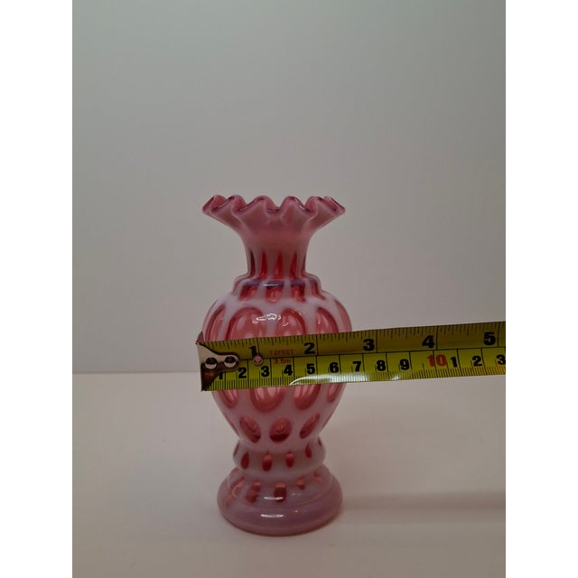 Victorian Cranberry Opalescent Coin Spot Vase Northwood Glass 6" Ruffled Rim Antique Eapg For Sale - Image 18 of 18