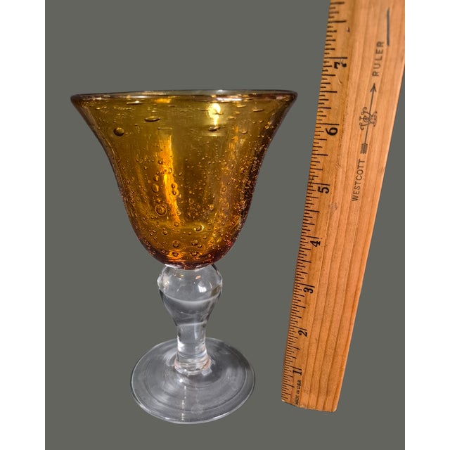 Glass Vintage Set of Four Amber Hand Blown Art Glass Controlled Bubble Goblets For Sale - Image 7 of 8