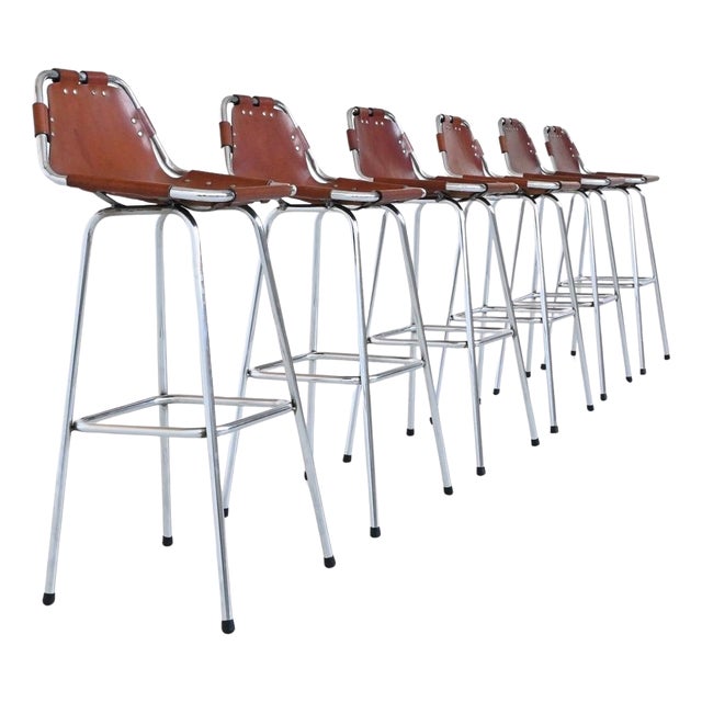 Bar Stool in Leather Les Arcs Ski Resort by Charlotte Perriand, France, 1960s For Sale