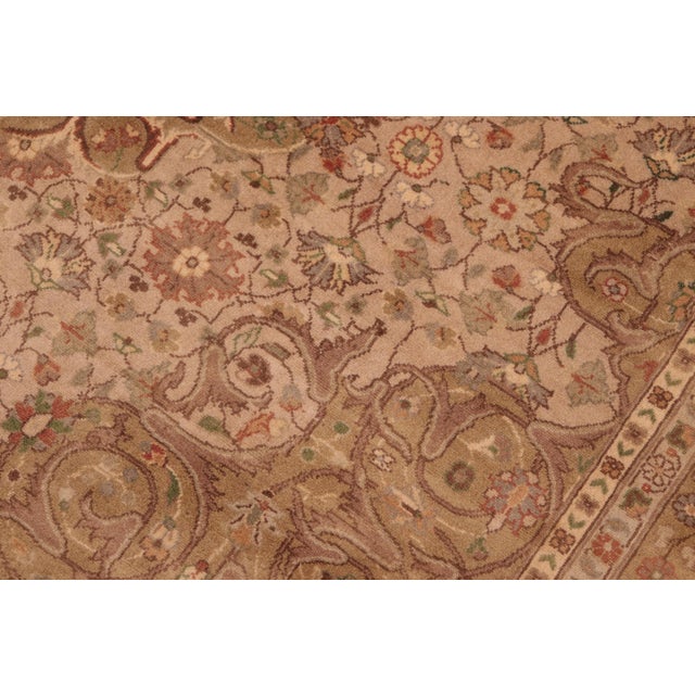 Art Nouveau Boho Chic Floral 1990's Pak-Persian Taupe/Green Wool Rug - 6'1'' X 9'0'' For Sale - Image 3 of 9