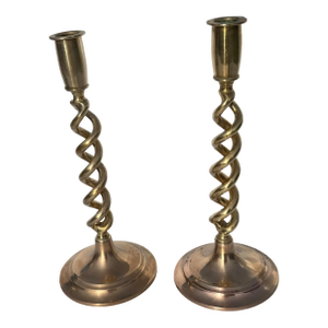 Circa 19th Century English Georgian Brass Barley Twist Candlesticks Holders