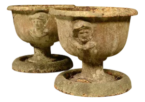 Victorian Cast Iron Garden Urns, 1850, Set of 2