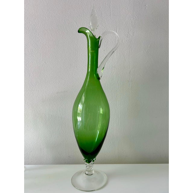 1960s 1960’s Blown Glass Genie Style Decanter and Glasses-Attributed to Empoli-Set of 7 For Sale - Image 5 of 11