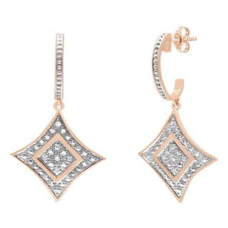 10K Rose Gold Plated Sterling Silver Round Cut Diamond Cushion Dangle Earrings (0.04 cttw, H-I Color, I2-I3 Clarity) For Sale