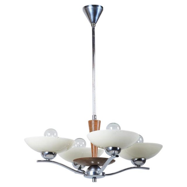 Art Deco Chandelier in Chromed Steel and Beech, Czech, 1920s For Sale - Image 14 of 14