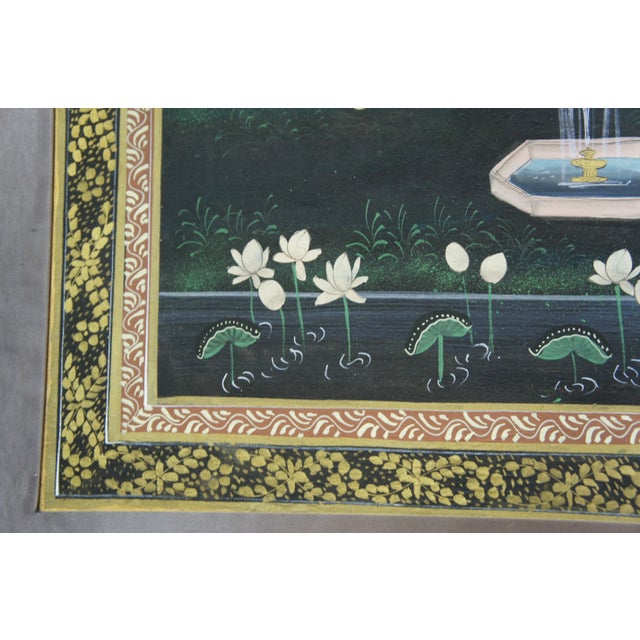 Early 20th Century Monumental Indian Pichhwai Radha Krishna Gopis Painting Silk Garden Peacock 68" For Sale - Image 5 of 13
