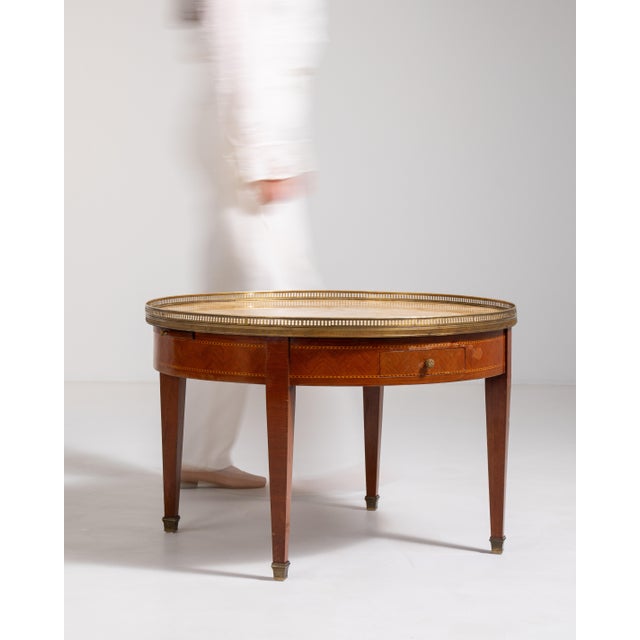 Louis XVI Bouillotte Coffee Table with Marble Top and Brass Accents, Neoclassical Style, France, Early 20th Century For Sale - Image 10 of 17