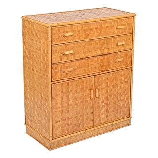 Mid‑Century Italian Chest of Drawers in Rattan and Bamboo, 1970s For Sale