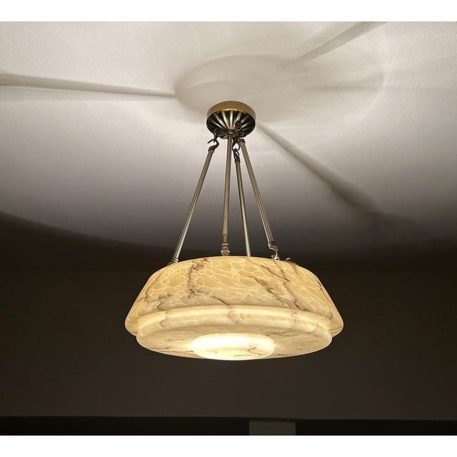 Metal Art Deco Pendant Light in Amber Uranium Glass, 1930s For Sale - Image 7 of 18