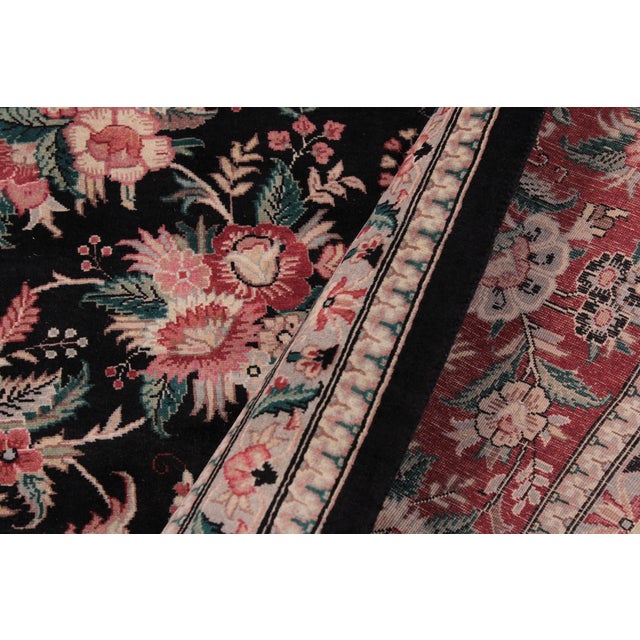 Textile Shabby Chic Floral 1990's Pak-Persian Black/Red Wool Rug - 9'3'' X 12'3'' For Sale - Image 7 of 9