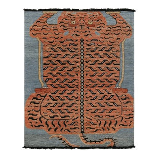 Rug & Kilim’s Pictorial Tiger-Skin Rug in Orange, Blue and Black For Sale