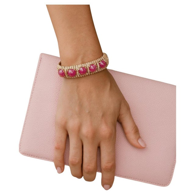 Bochic “Capri” Vintage Multi Ruby & Topaz Bracelet Set In 18K Gold & Silver For Sale In New York - Image 6 of 10