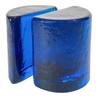 1960s Blenko Half Moon Solid Glass Bookends- a Pair For Sale
