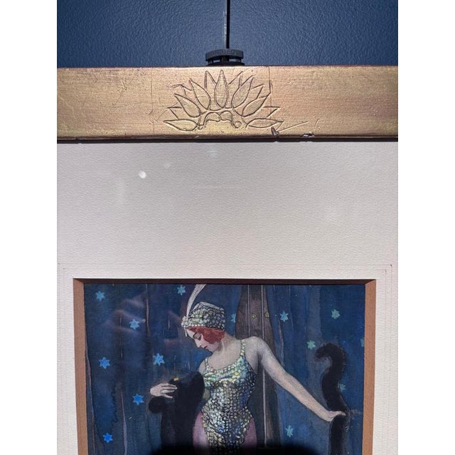 E.K, Soubrette with Panther, 1920s, Tempera, Framed For Sale - Image 9 of 11