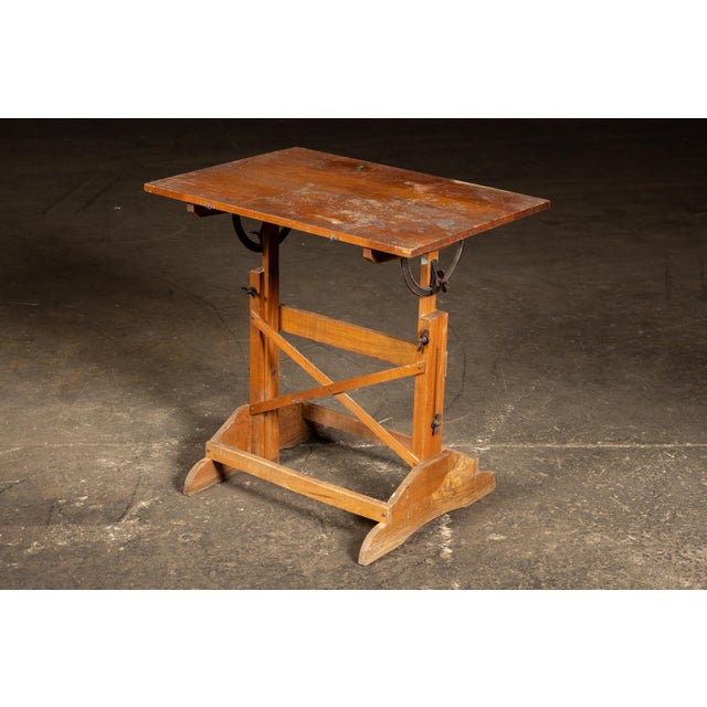 American Small Antique Adjustable Wooden Drafting Table For Sale - Image 3 of 13