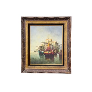 1960s Eleonore Guinther Oil on Canvas Harbor Scene For Sale