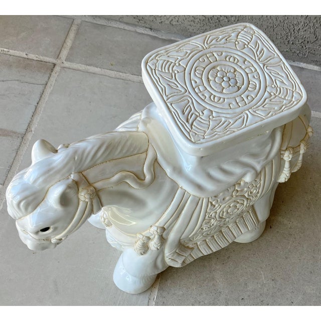 Circa 1980 Fabulous Linen-Hued Earthenware Pony Garden Stool / Plant Stand For Sale - Image 11 of 18