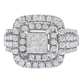 14KT White Gold Diamond Cocktail Ring (1 1/2 cttw, H-I Color, SI2-I1 Clarity) For Sale