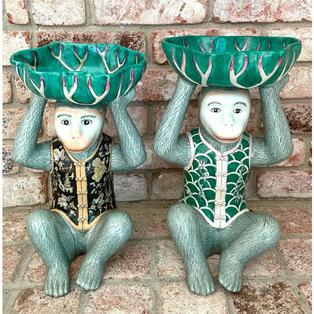Green Late 20th Century Chinoiserie Porcelain Monkey Bowl For Sale - Image 8 of 8