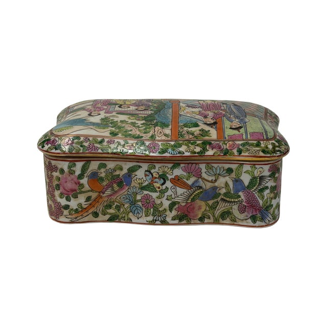 Rose Vintage Famille Rose Enamel Figural Scenery Rectangular Shape Porcelain Box For Sale - Image 8 of 10