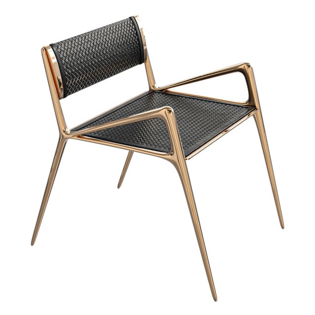 Bronze "Tmlss" Chair, With Bronze and Tailor Made Woven Leather For Sale - Image 8 of 8