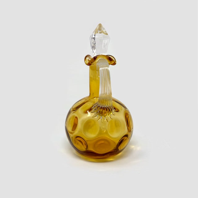 Antique Glass Thumbprint Coin Dot Cruet Reed Handle & Stopper For Sale - Image 4 of 8