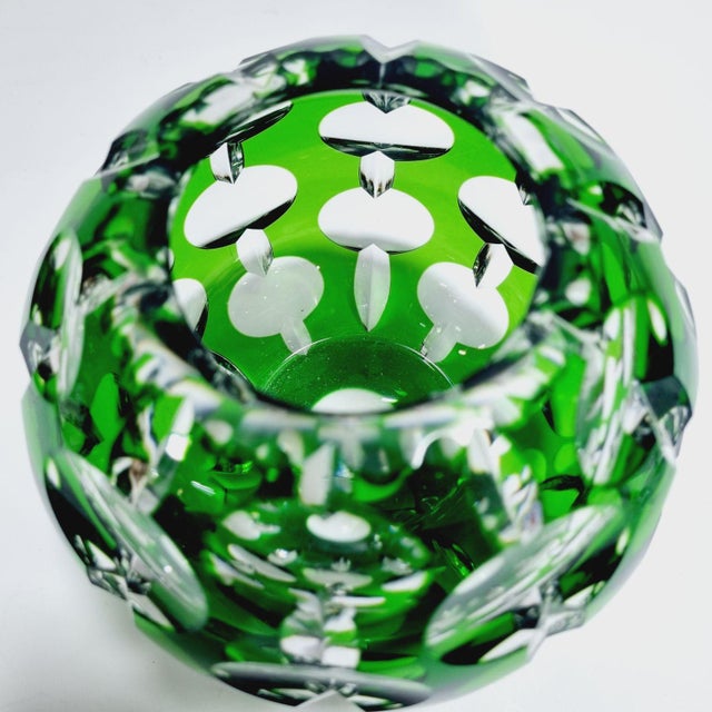 Vintage Emerald Green Cut-to-Clear Lead Crystal Sphere Vase, 1970s For Sale - Image 6 of 10