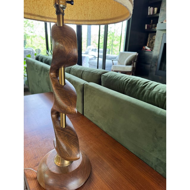 Amazing vintage Mid-century modern Solid wood & Brass Table lamp with original shade in excellent condition. Manufactured...