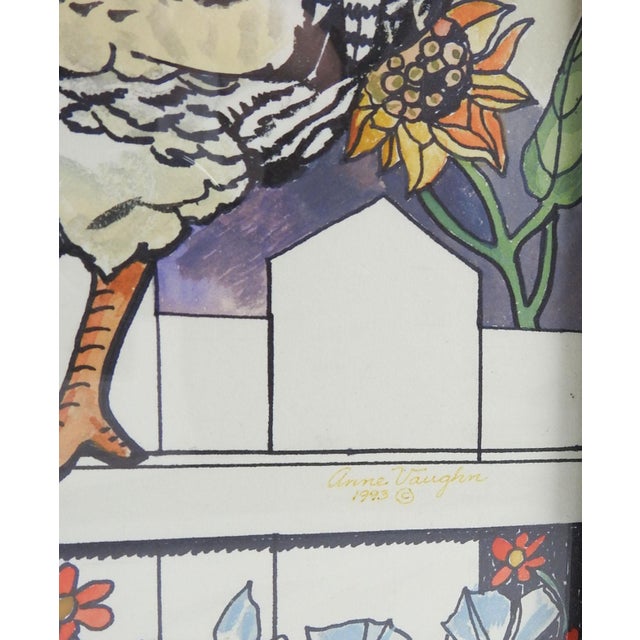Watercolor on paper of rooster by Anne Vaughn, 1993. Signed lower right. Unframed, minor fading along edge.
