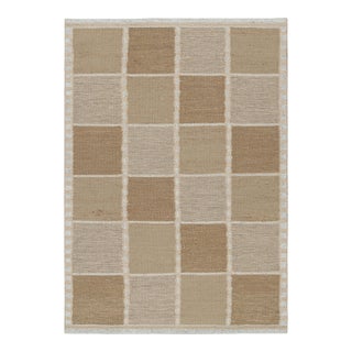 Rug & Kilim’s Scandinavian Style Rug in Beige-Brown & Cream Geometric Patterns - 12x15 For Sale