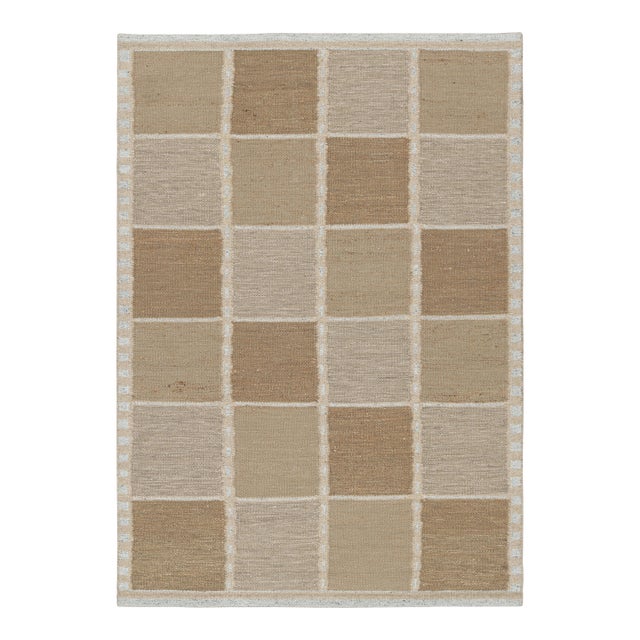 Rug & Kilim’s Scandinavian Style Rug in Beige-Brown & Cream Geometric Patterns - 12x15 For Sale