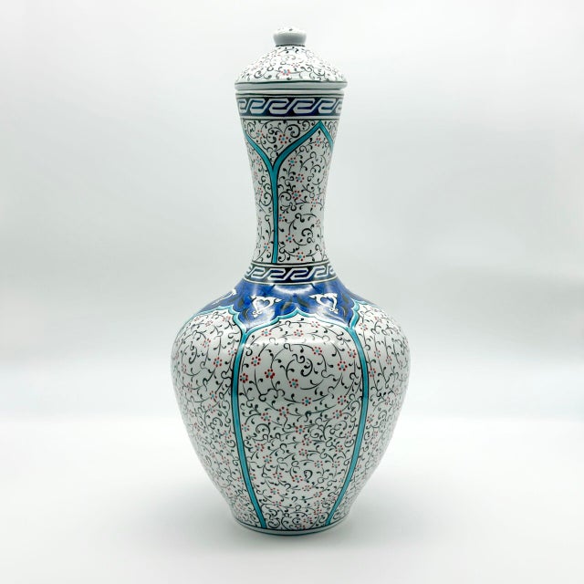 Turquoise Handmade Ceramic Lidded Vase (30cm) Traditional Ottoman “Golden Horn” (Haliç) Style with Turquoise Bands – Decorative Art Object For Sale - Image 8 of 9
