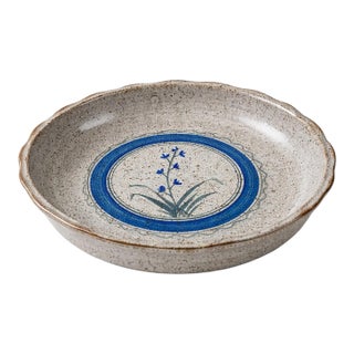 Late 20th Century Handmade Studio Pottery Pie Dish With Cobalt Floral Motif For Sale
