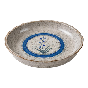 Late 20th Century Handmade Studio Pottery Pie Dish With Cobalt Floral Motif