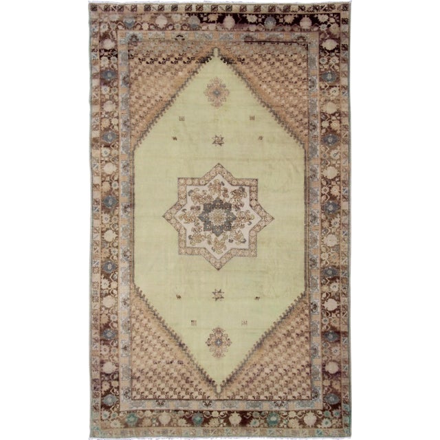 Large Vintage Moroccan Rug With Star Medallion in Light Green For Sale