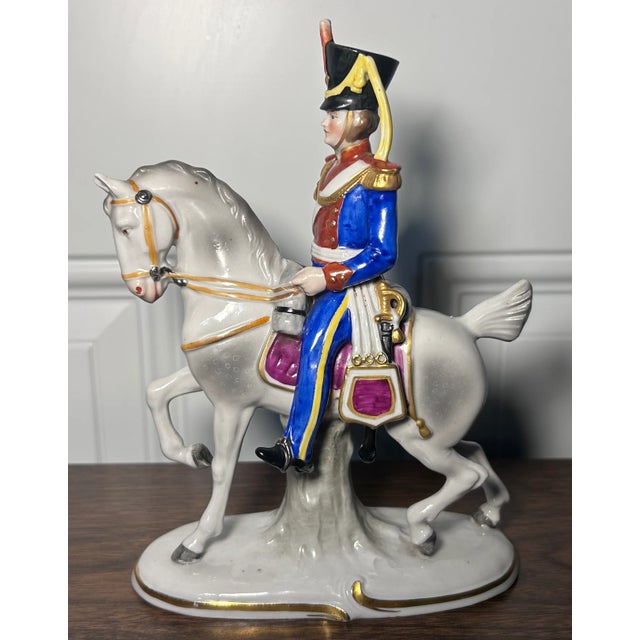 1918-1920 German Sitzendorf Porcelain Light Dragoons 1812 Military Officer on Horseback Figurine For Sale - Image 4 of 7