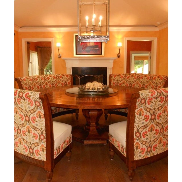 Vanguard Curved Banquette Set and Monumental Inlaid Round Pedestal Dining Table Complete Dining Suite For Sale - Image 9 of 14