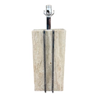 1970s Italian Modern Travertine and Chrome Lamp by Romeo Rega For Sale