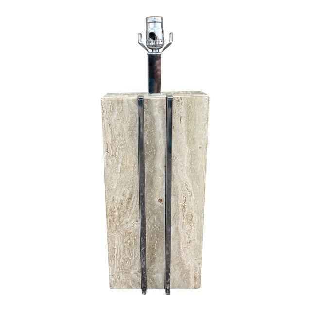 1970s Italian Modern Travertine and Chrome Lamp by Romeo Rega For Sale