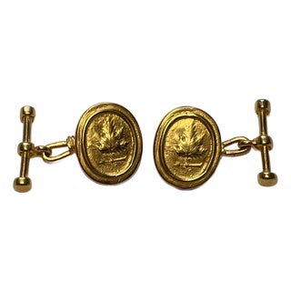 Handmade Maple Leaf 21kt Gold-Plate Cuff Links by Jaded Nyc For Sale
