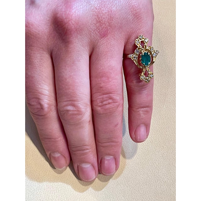 Natural Emerald, Oval Stone and Diamond Ring 14 Karat Yellow Gold For Sale - Image 14 of 18